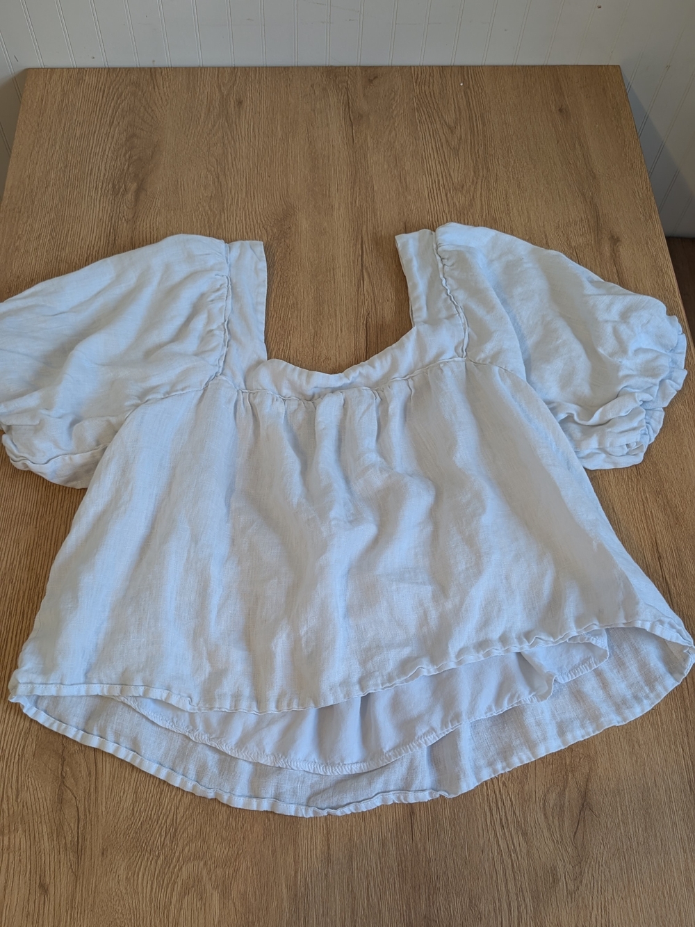 Lightweight White Puff Sleeve European Flax Linen Blend Top